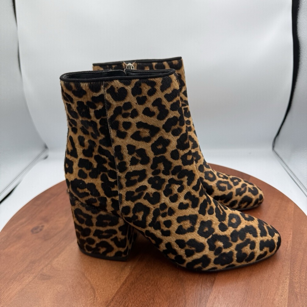 SAM EDELMAN Taye Leopard‎ Print Calf Hair Block Heel Ankle Boots Women's Sz 10.5